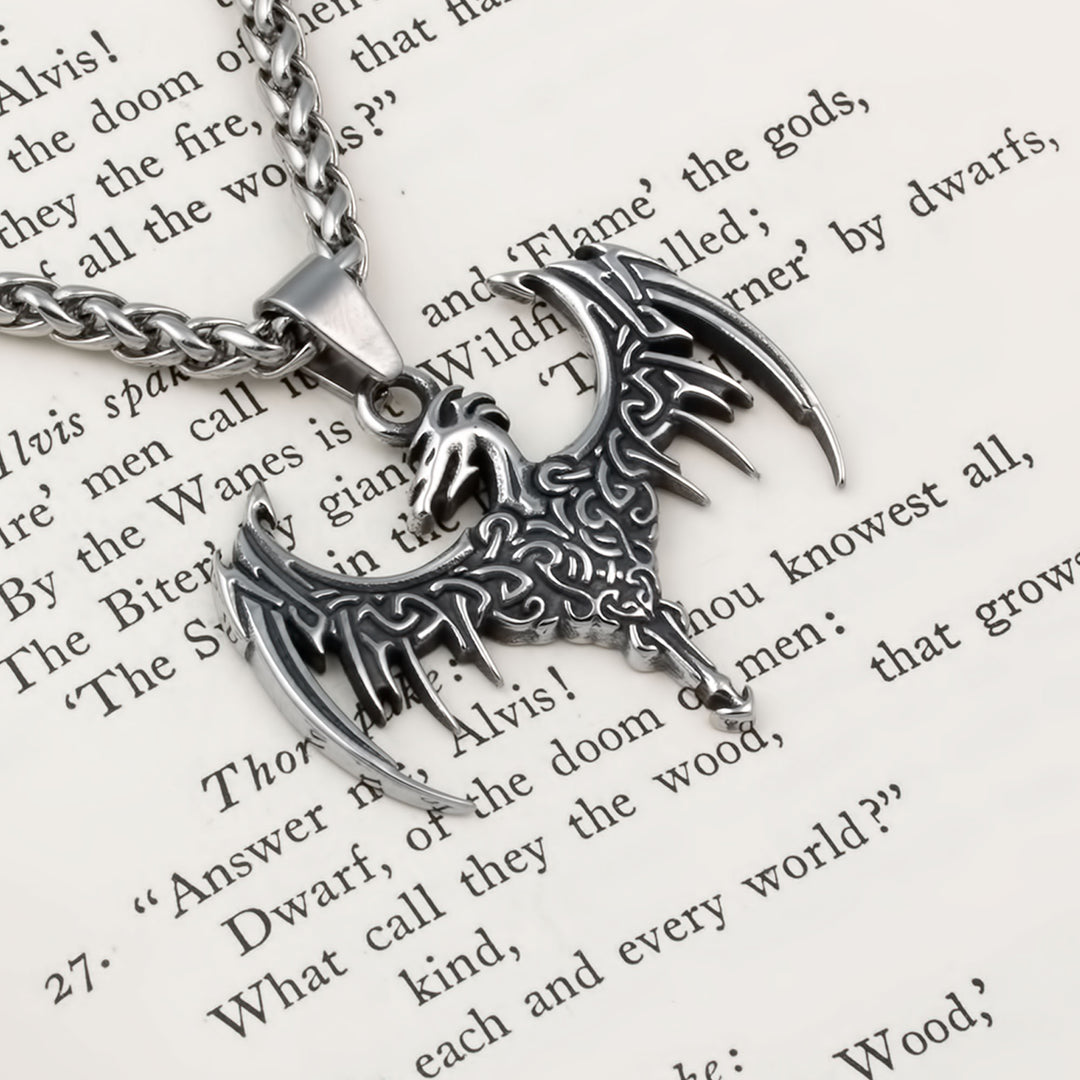 Norse Dragon Pendant Necklace Stainless Steel Viking