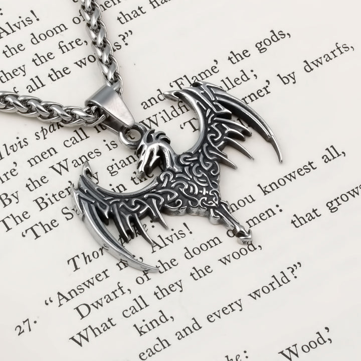 Norse Dragon Pendant Necklace Stainless Steel Viking