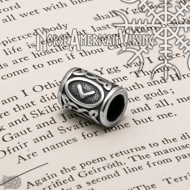 Viking Elder Futhark Kauna Rune Beard Hair Jewelry Bead 316L Stainless Steel