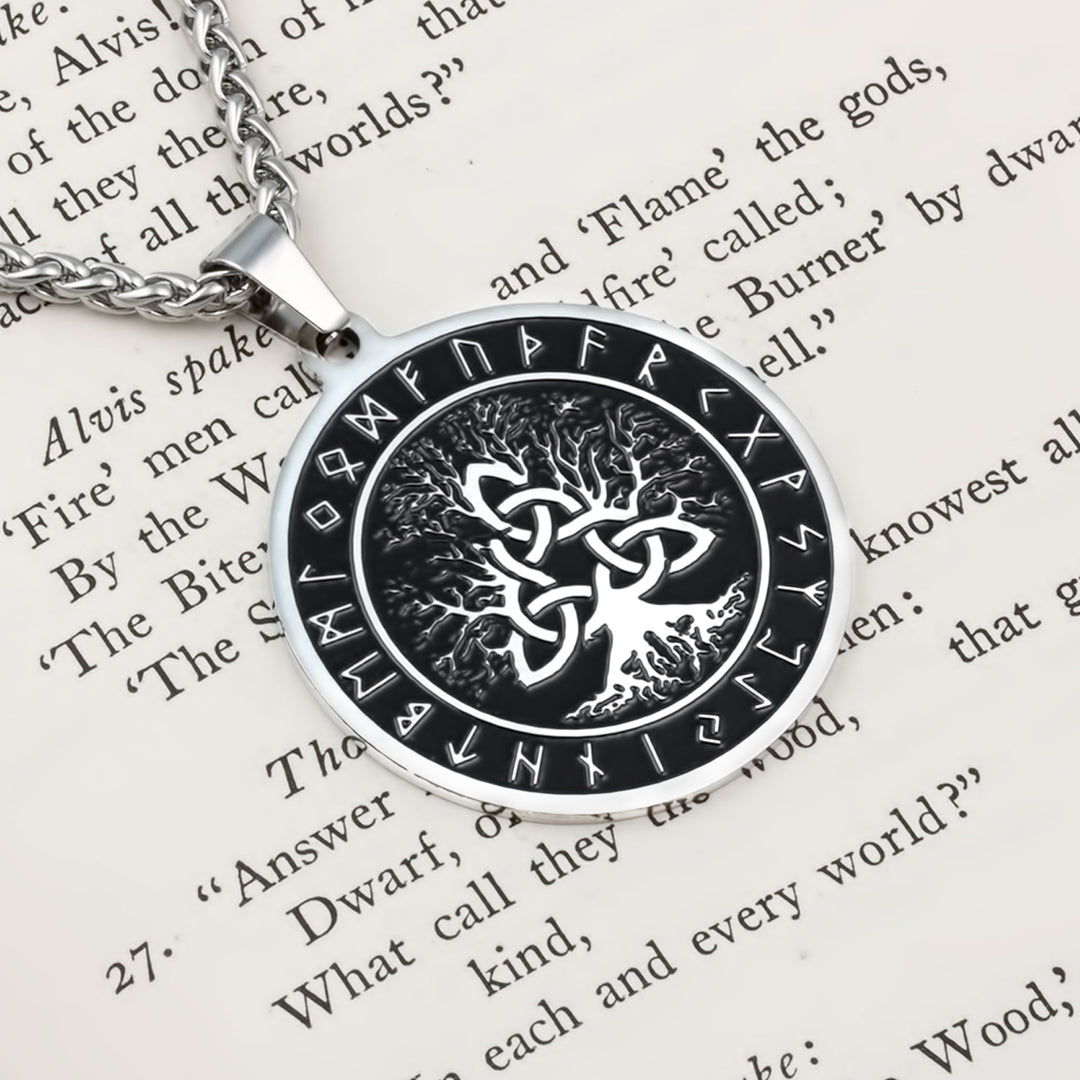Yggdrasil World Tree Trinity Knot Rune Pendant Necklace Stainless Steel Viking