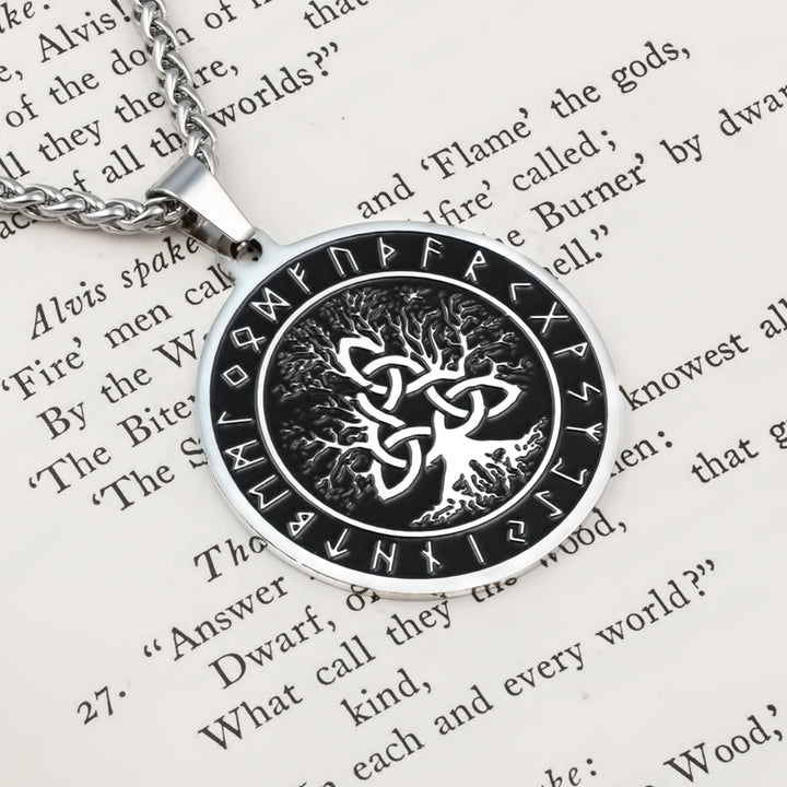 Yggdrasil World Tree Trinity Knot Rune Pendant Necklace Stainless Steel Viking