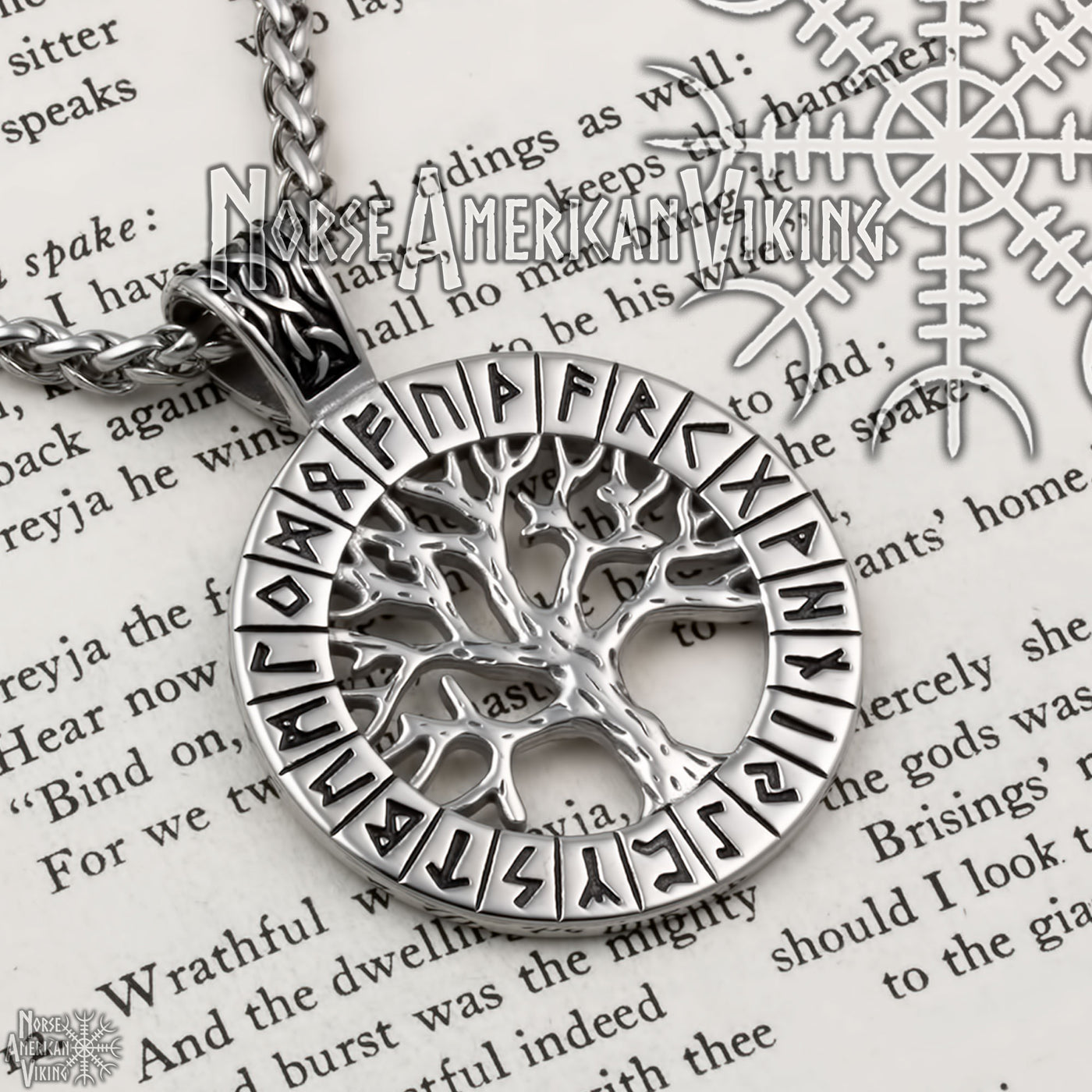 Viking Yggdrasil World Tree Rune Stainless Steel Pendant Necklace