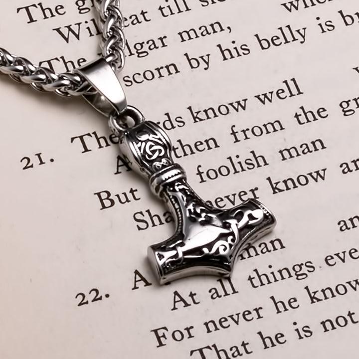 Viking Mjolnir Thor's Hammer Mini Ingwaz Rune Stainless Steel Pendant Necklace