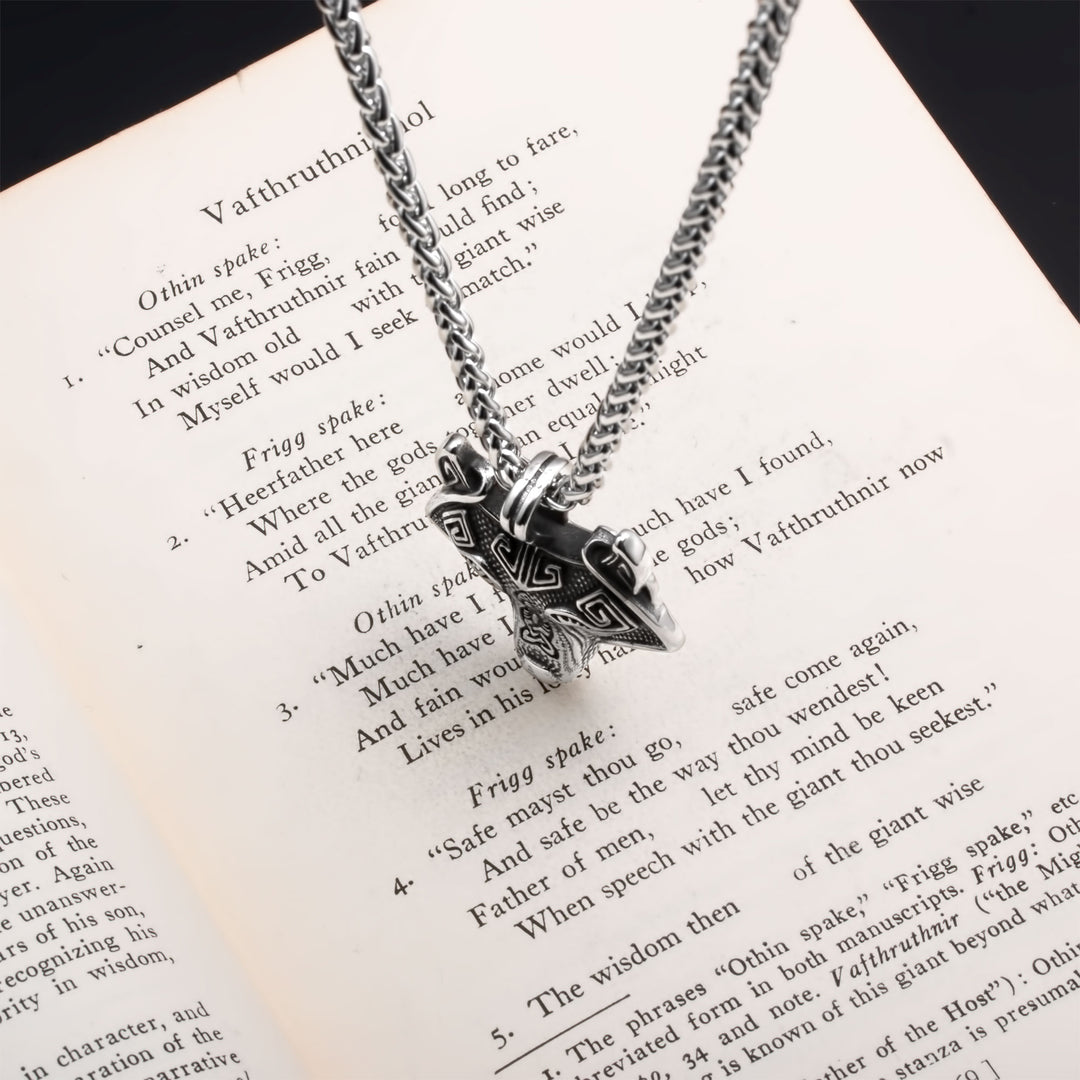 Fenrir Wolf Head Pendant Necklace Stainless Steel Viking