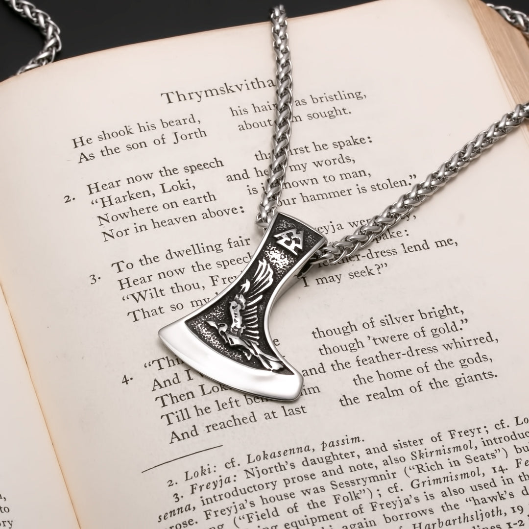 Axe Wolf Raven Valknut Viking Pendant Necklace 316L Stainless Steel - view 4