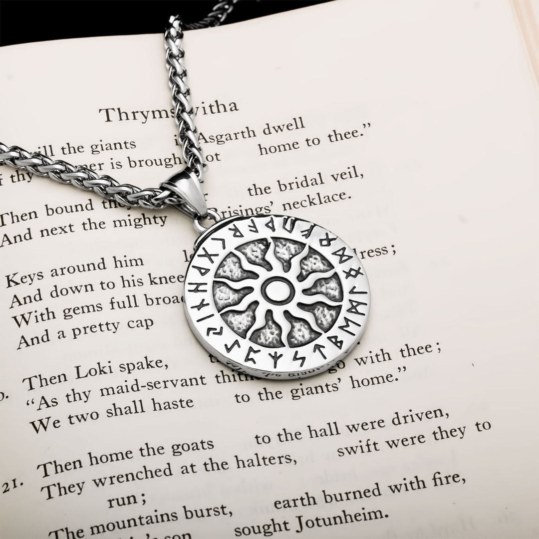 Sun Rune Pendant Necklace Stainless Steel Viking