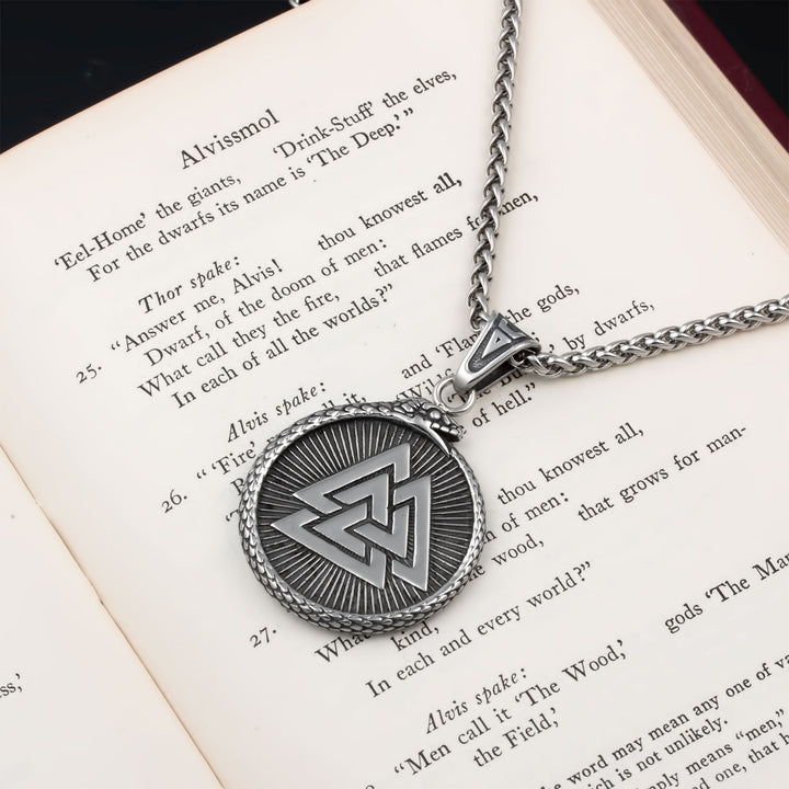 Valknut Vegvisir Pendant Necklace Stainless Steel Viking