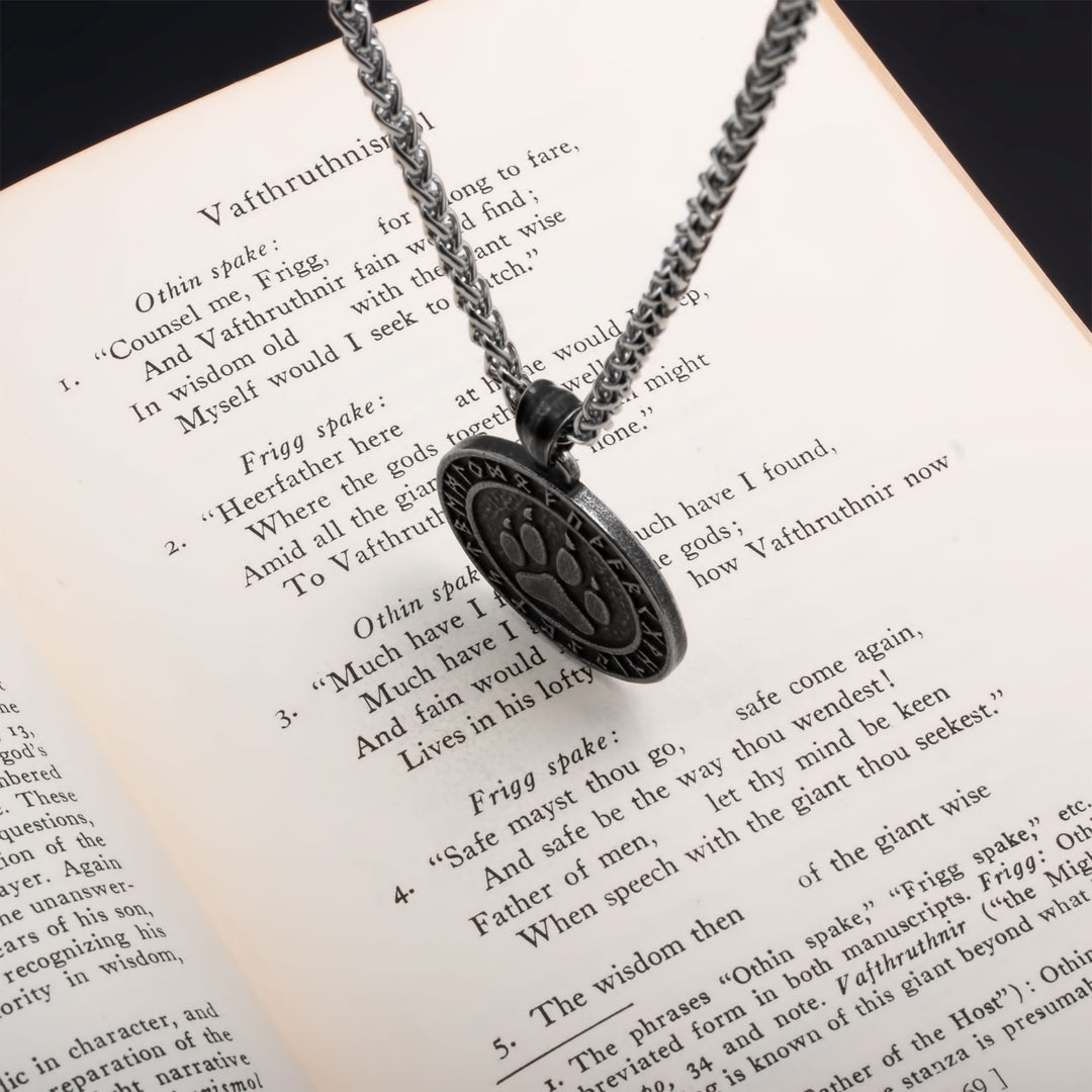 Fenrir Wolf Paw Print Viking Pendant Necklace 316L Stainless Steel