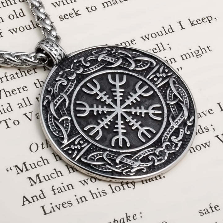 Viking Helm of Awe Elder Futhark Rune 316L Stainless Steel Pendant Necklace