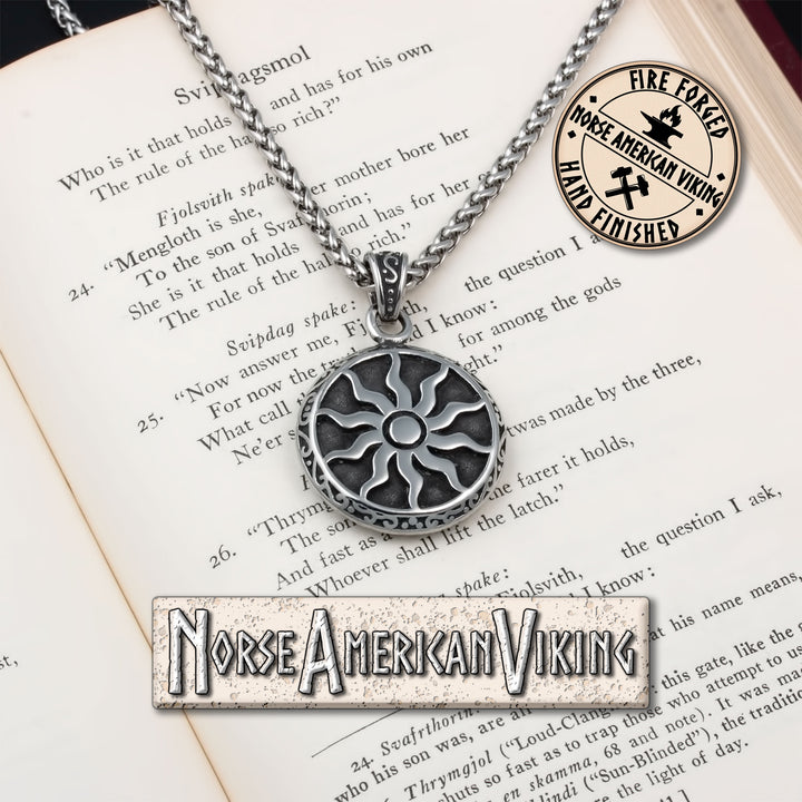 Viking Sun Medallion Stainless Steel Pendant Necklace