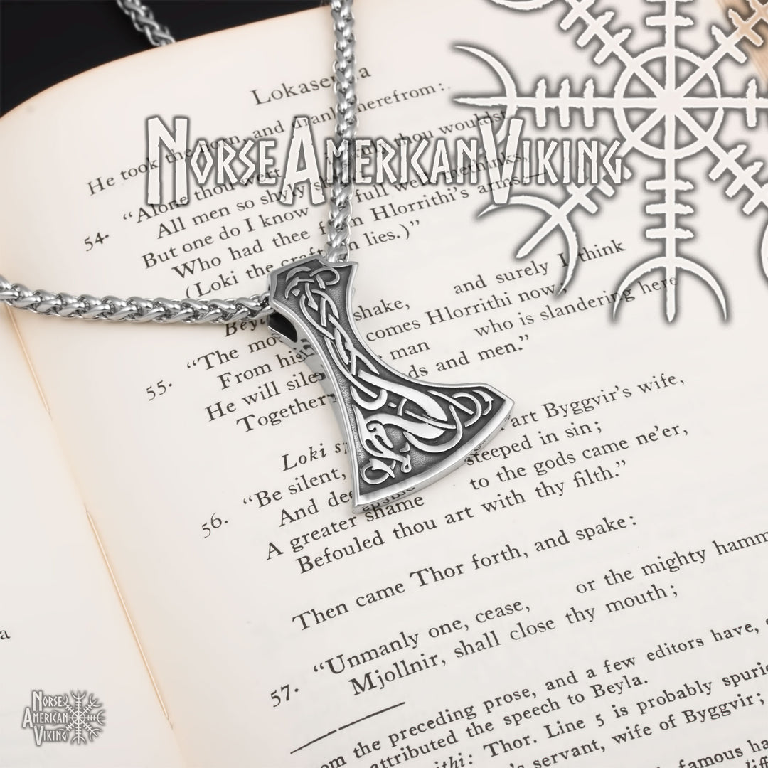 Viking Axe Norse Dragon Stainless Steel Pendant Necklace