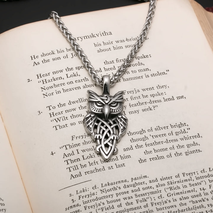 Viking Celtic Owl Stainless Steel Pendant Necklace