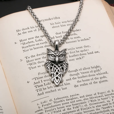Viking Celtic Owl Stainless Steel Pendant Necklace