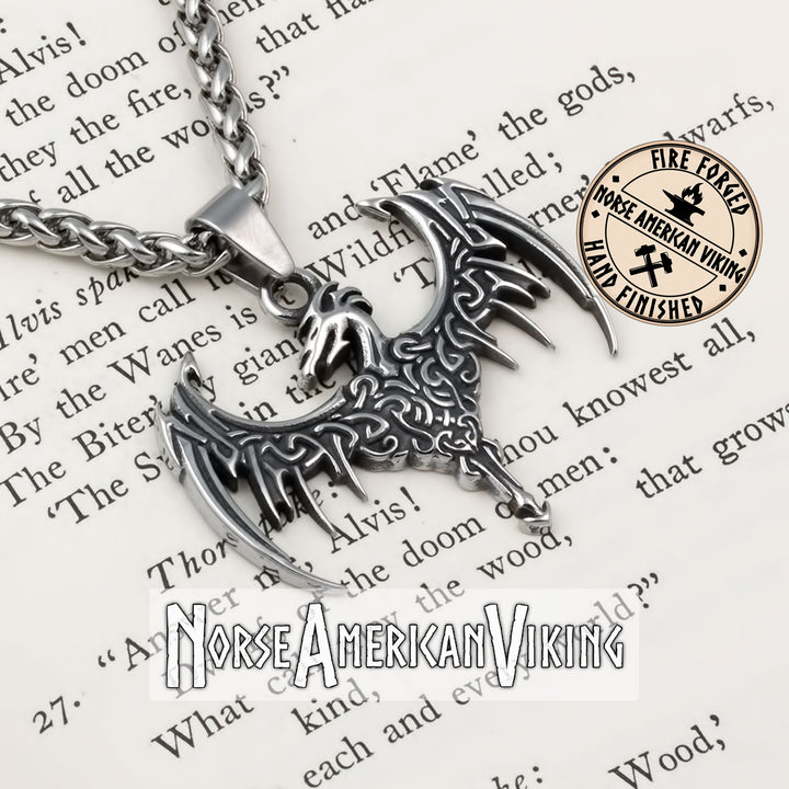 Viking Norse Dragon Stainless Steel Pendant Necklace