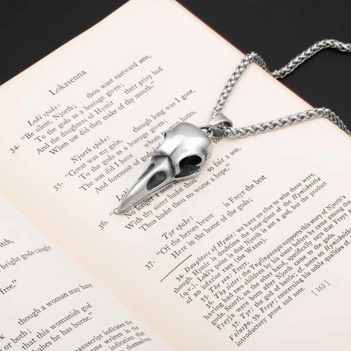 Raven Skull Pendant Necklace Stainless Steel Viking