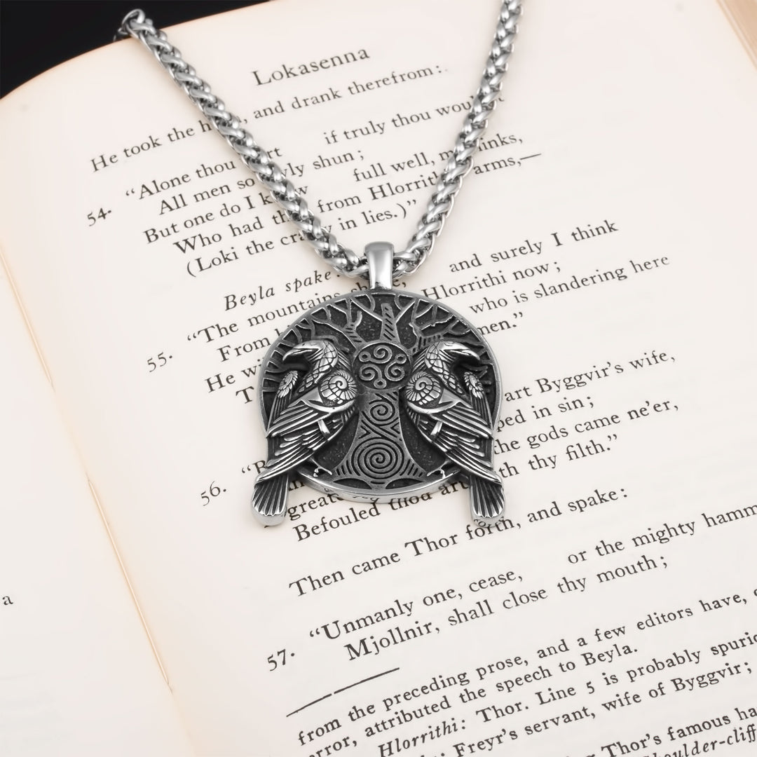 Ravens Tree Triskele Pendant Necklace Stainless Steel Viking