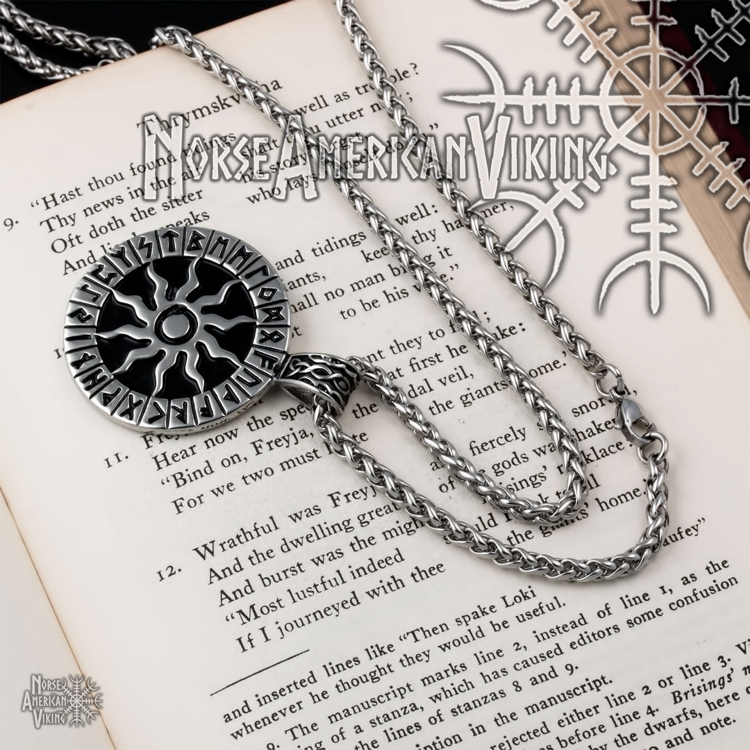 Viking Sun Rune Stainless Steel Pendant Necklace