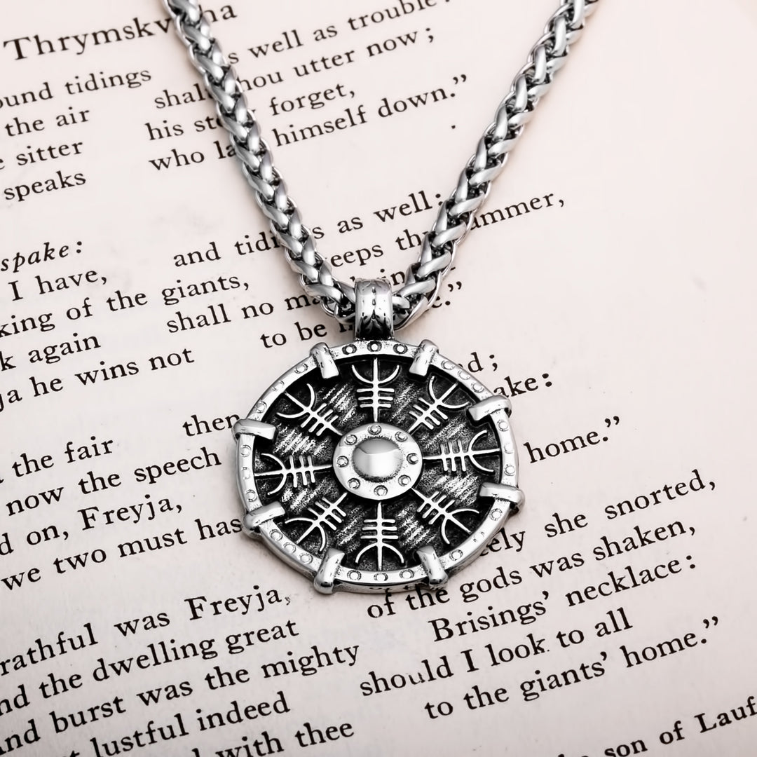 Helm of Awe Shield Flat Viking Pendant Necklace 316L Stainless Steel