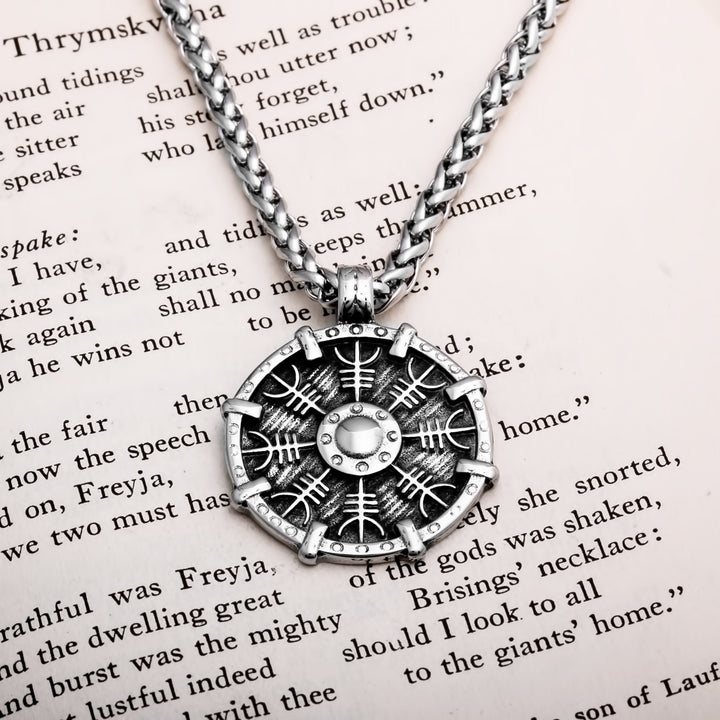 Helm of Awe Shield Flat Viking Pendant Necklace 316L Stainless Steel