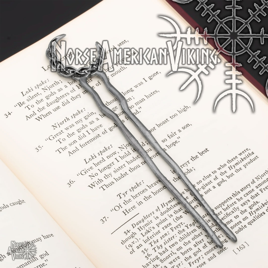 Plaited Crescent Moon Double Hair Stick Pewter Tone Zinc Alloy - view 3