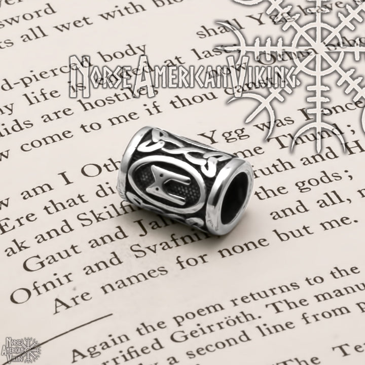 Viking Elder Futhark Mannaz Rune Beard Hair Jewelry Bead 316L Stainless Steel