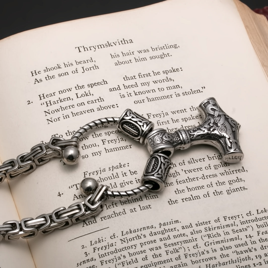Viking Mjolnir Thor's Hammer King Rune Byzantine Necklace 316L Stainless Steel