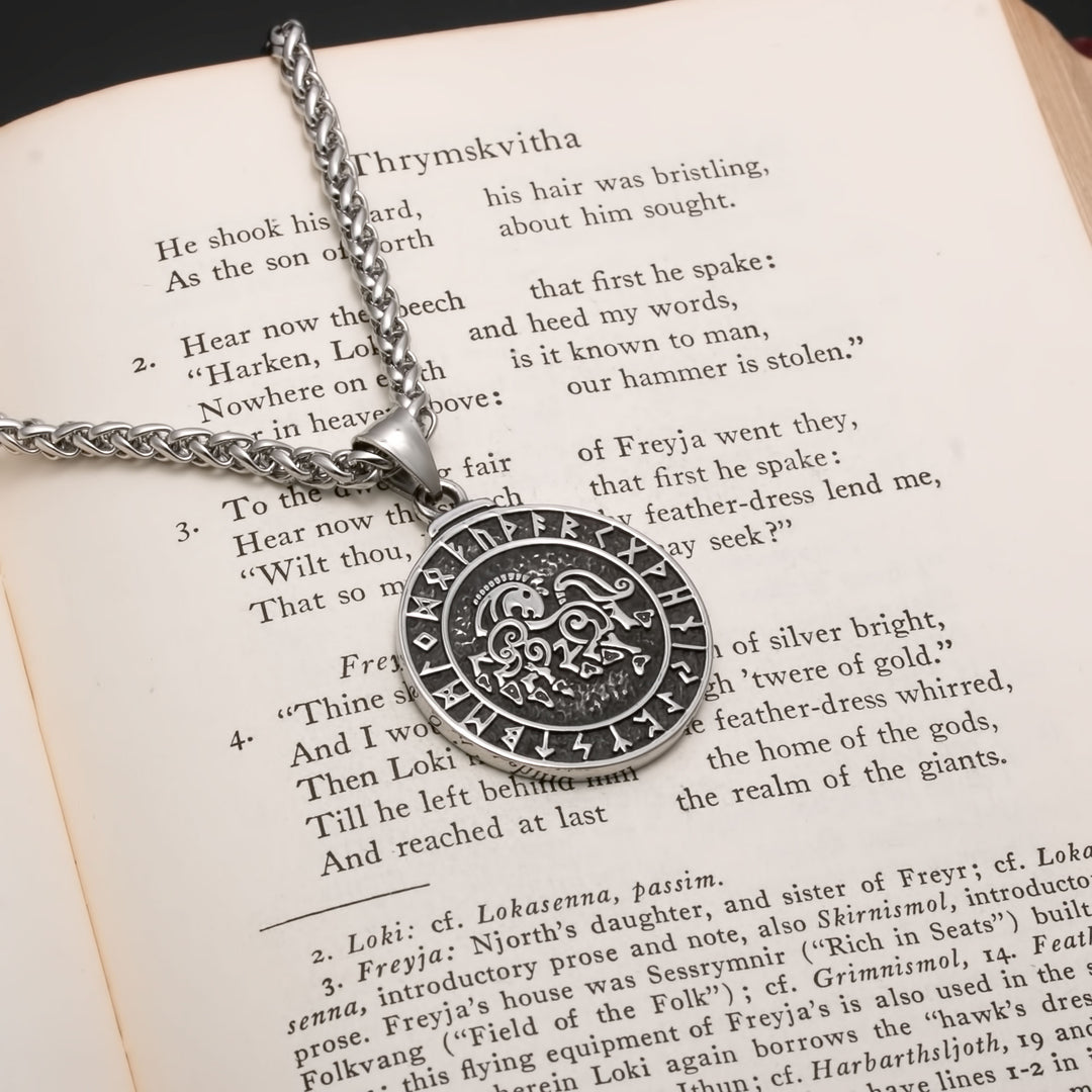 Sleipnir Horse Rune Pendant Necklace 316L Stainless Steel Viking Norse