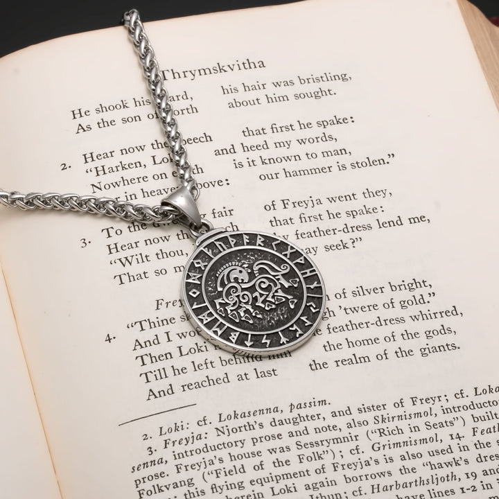 Sleipnir Horse Rune Pendant Necklace 316L Stainless Steel Viking Norse