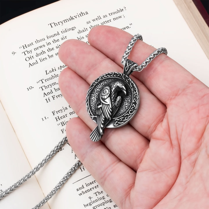 Raven Rune Trinity Pendant Necklace Stainless Steel Viking