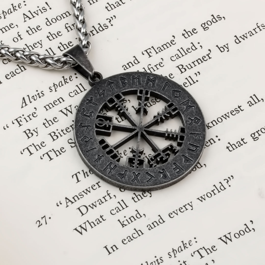 Vegvisir Elder Futhark Rune Compass Pendant Necklace Stainless Steel Viking