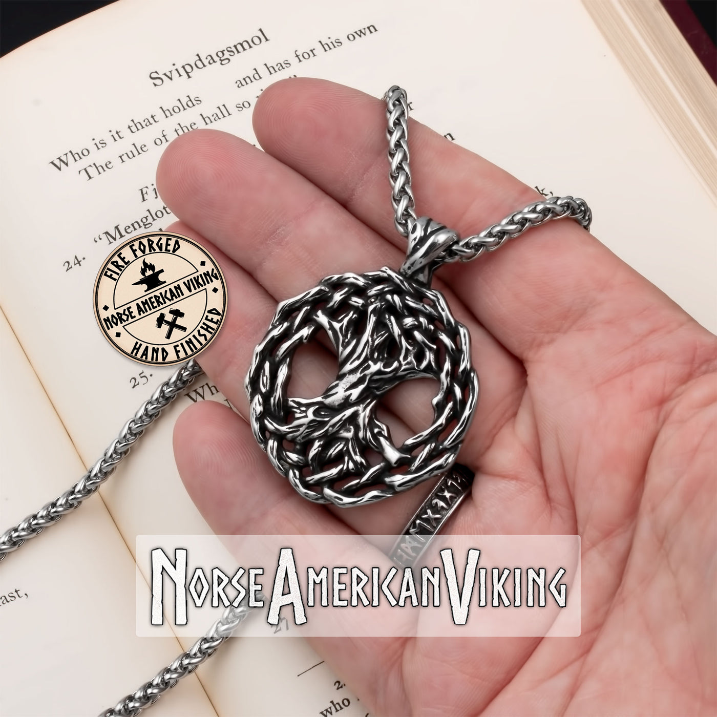 Viking Yggdrasil World Ash Tree Stainless Steel Pendant Necklace