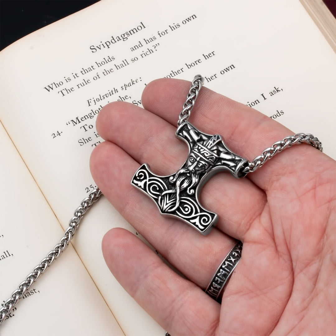 Mjolnir Thor's Hammer Pendant Necklace Stainless Steel Viking