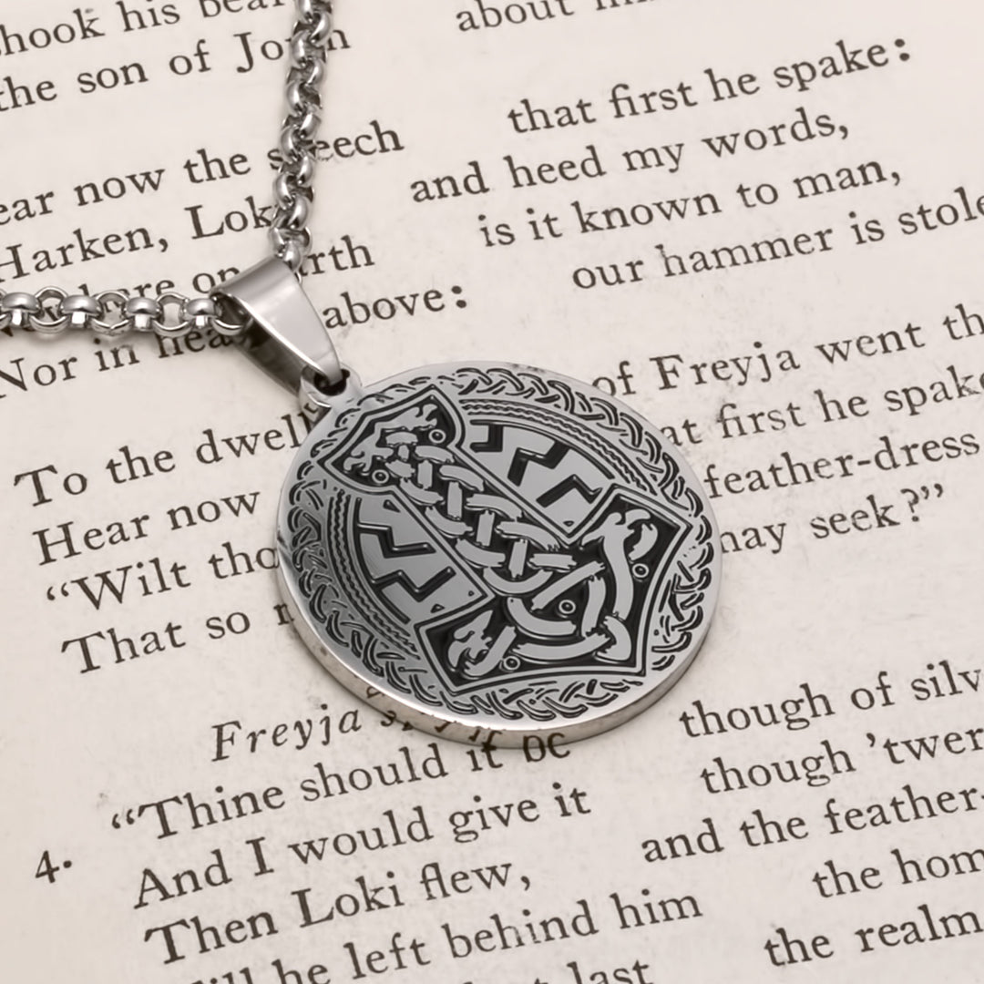 Viking Mjolnir Medallion Stainless Steel Pendant Necklace