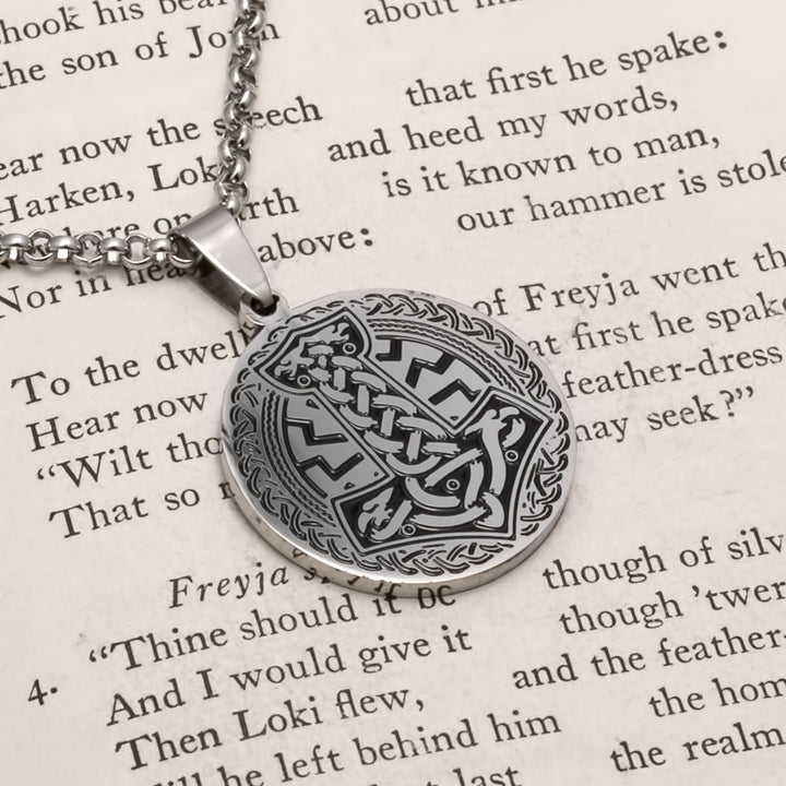 Viking Mjolnir Medallion Stainless Steel Pendant Necklace