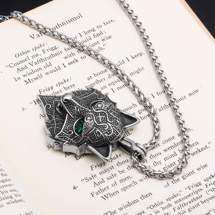 Fenrir Wolf Head Pendant Necklace Stainless Steel Viking