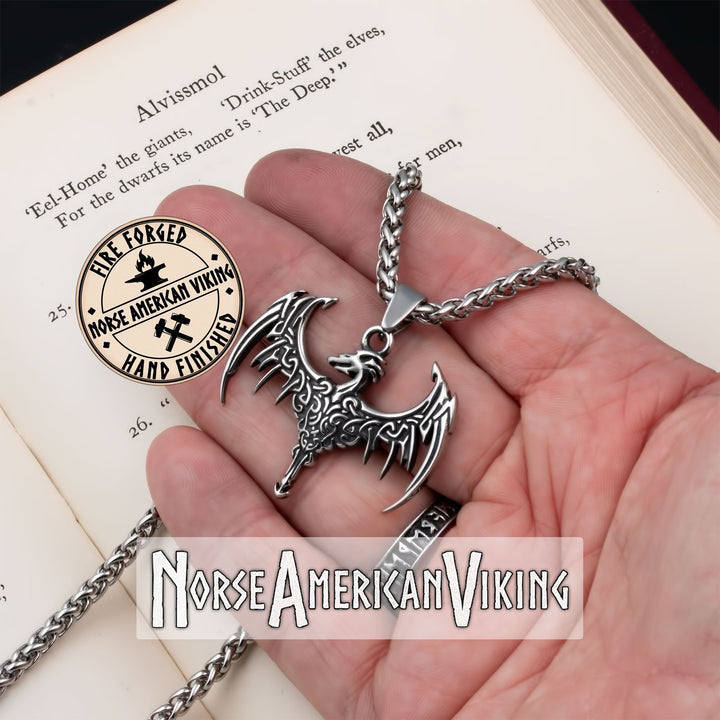 Viking Norse Dragon Stainless Steel Pendant Necklace