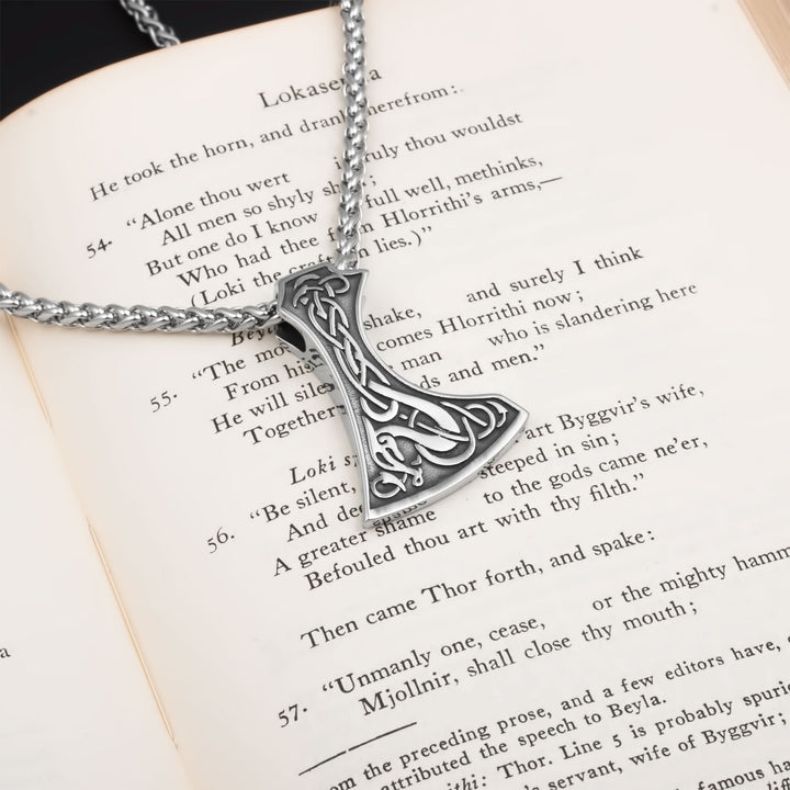Axe Norse Dragon Pendant Necklace Stainless Steel Viking
