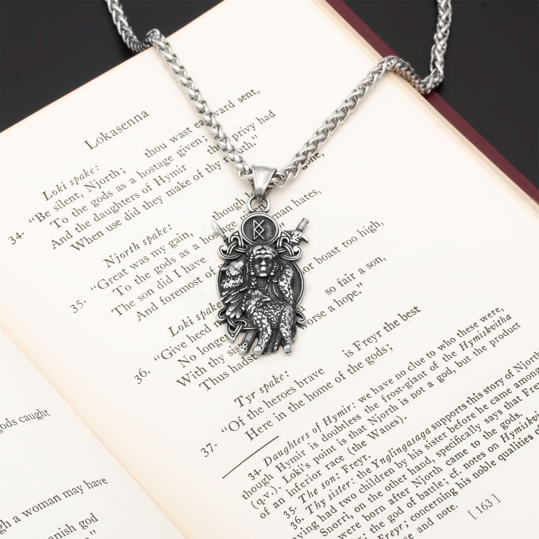 Trinity Freya Cat Bind Rune Pendant Necklace Stainless Steel Viking