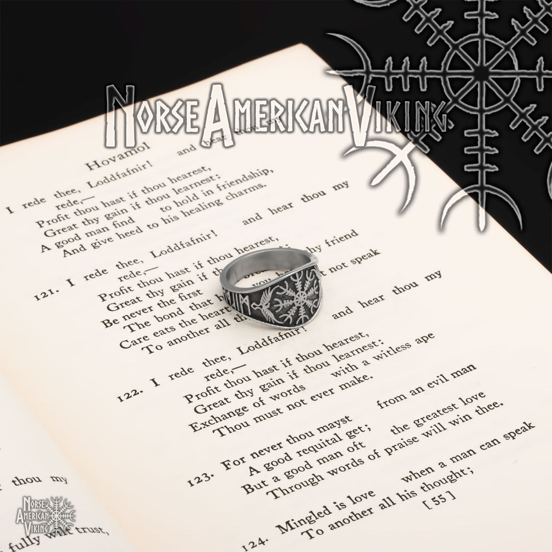 Helm of Awe Raven Rune Viking Ring 316L Stainless Steel - view 2