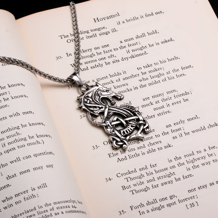 Viking Norse Dragon Fafnir Stainless Steel Pendant Necklace
