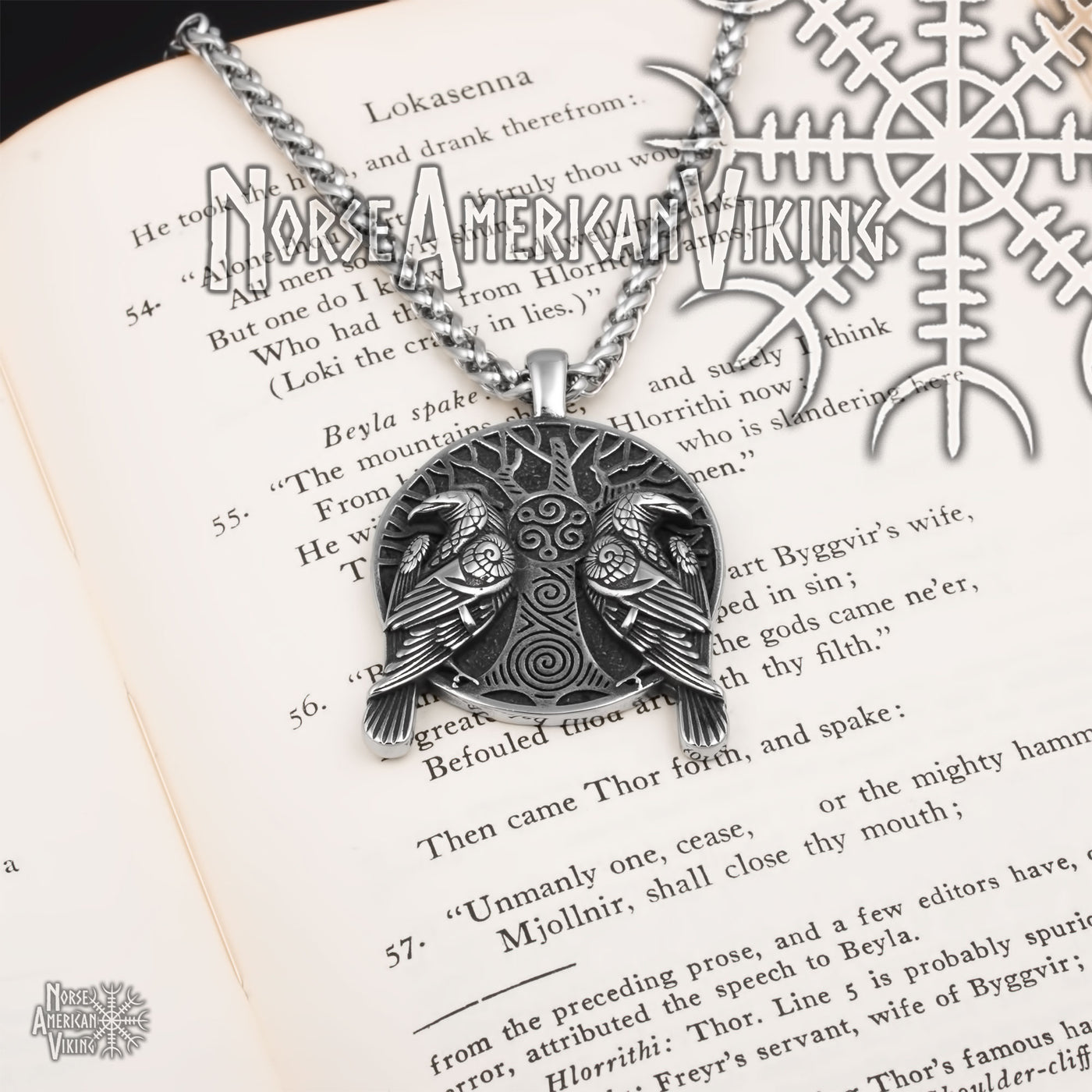 Viking Ravens Tree Triskele Stainless Steel Pendant Necklace