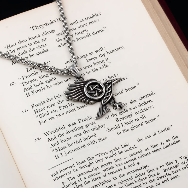 Raven Pentagram Pendant Necklace Stainless Steel Viking