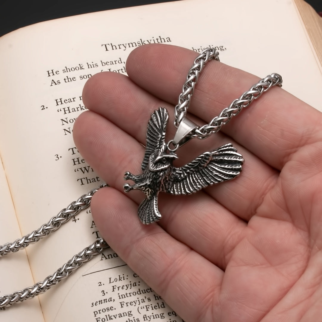 Viking Flying Owl Stainless Steel Pendant Necklace