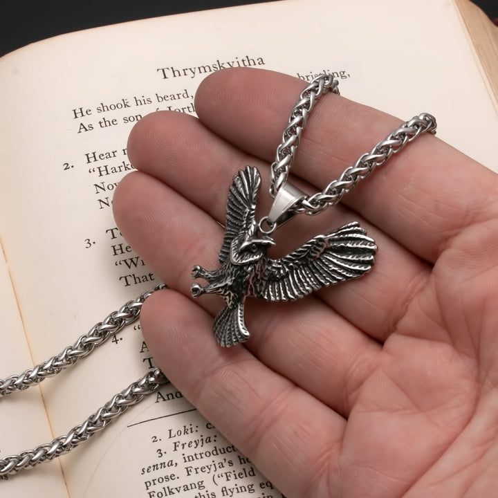 Viking Flying Owl Stainless Steel Pendant Necklace