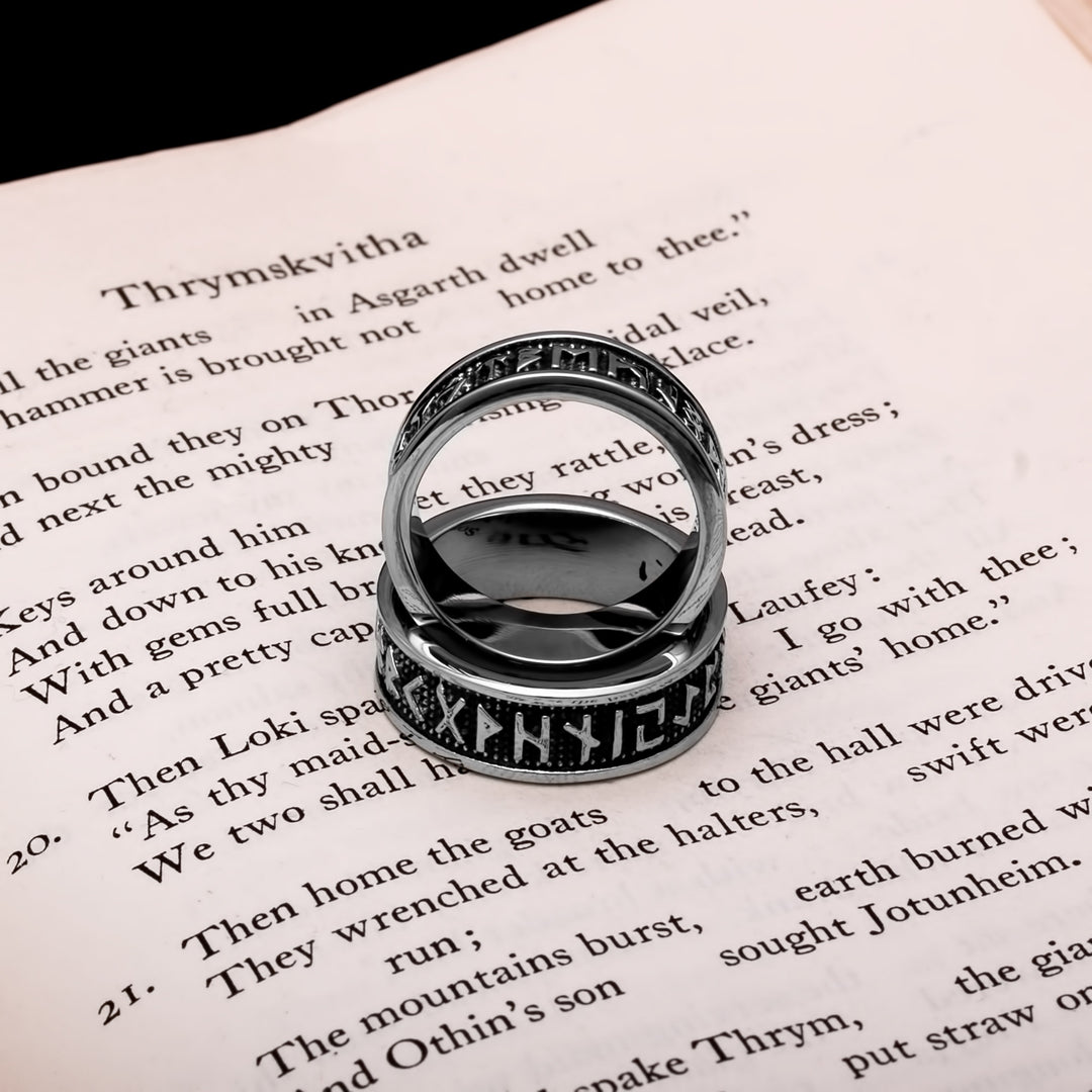 Viking Elder Futhark Rune Ring 8mm Band 316L Stainless Steel
