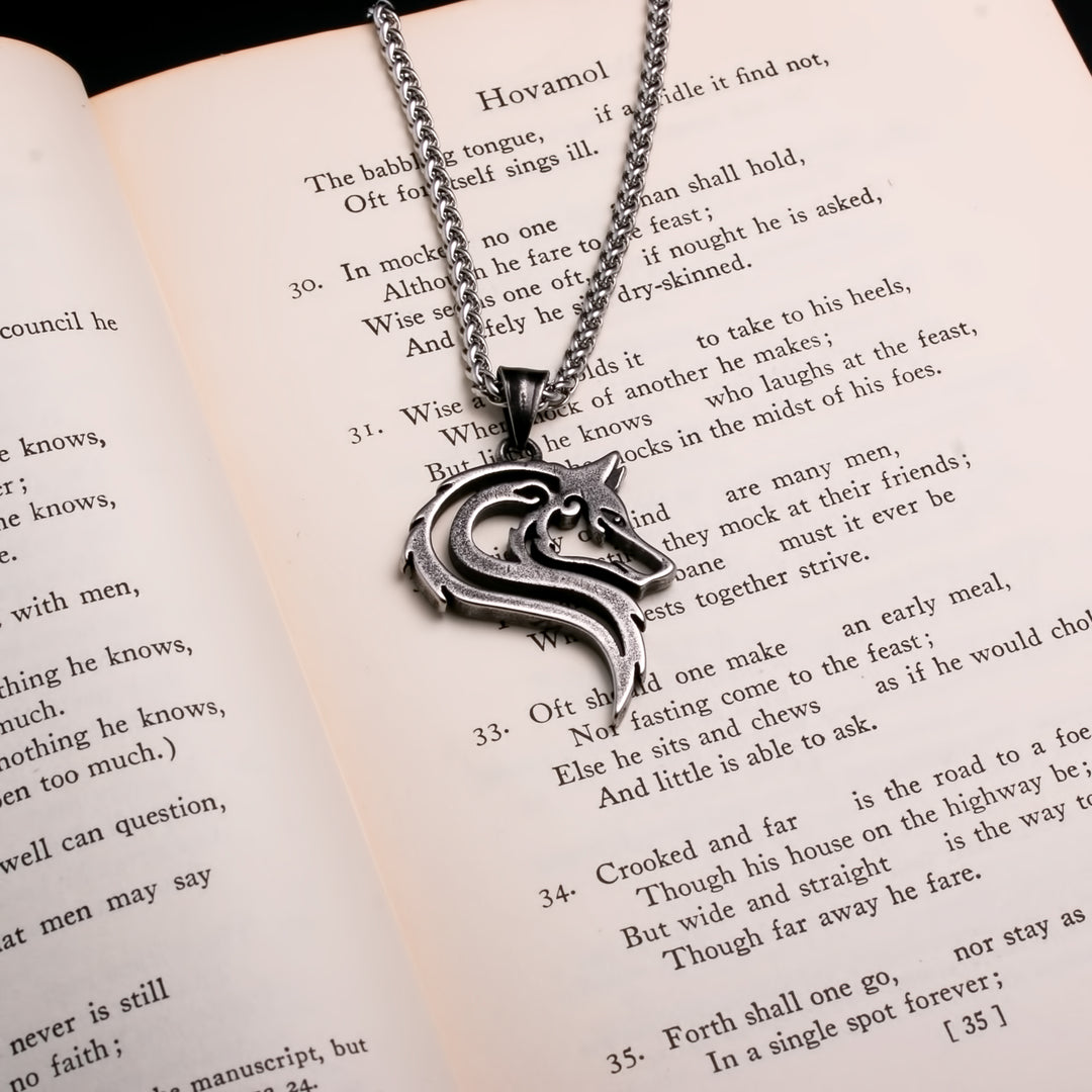 Viking Ancient Fenrir Wolf Head Pendant Necklace 316L Stainless Steel