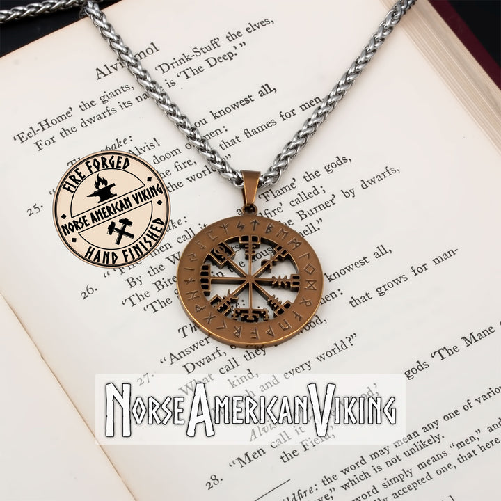 Viking Compass Vegvisir Rune Stainless Steel Pendant Necklace