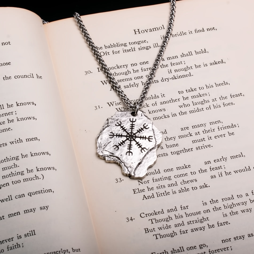 Viking Helm of Awe Ægishjálmr Rock Stainless Steel Pendant Necklace