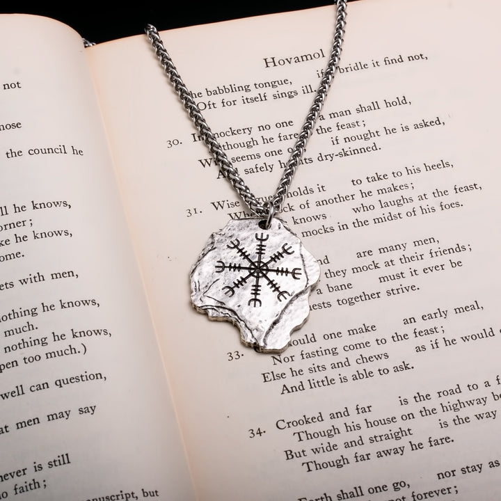 Viking Helm of Awe Ægishjálmr Rock Stainless Steel Pendant Necklace