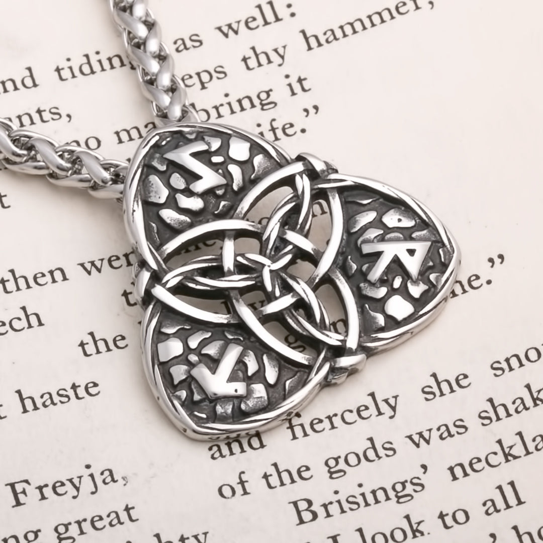 Celtic Trinity Knot Rune Open Viking Pendant Necklace 316L Stainless Steel